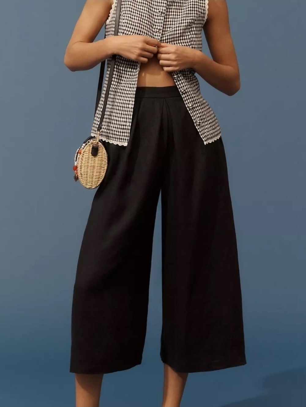 NEW! Anthropologie Linen Black Wide Leg Cropped Pants, Sz XL, NWT, Retail $138.
